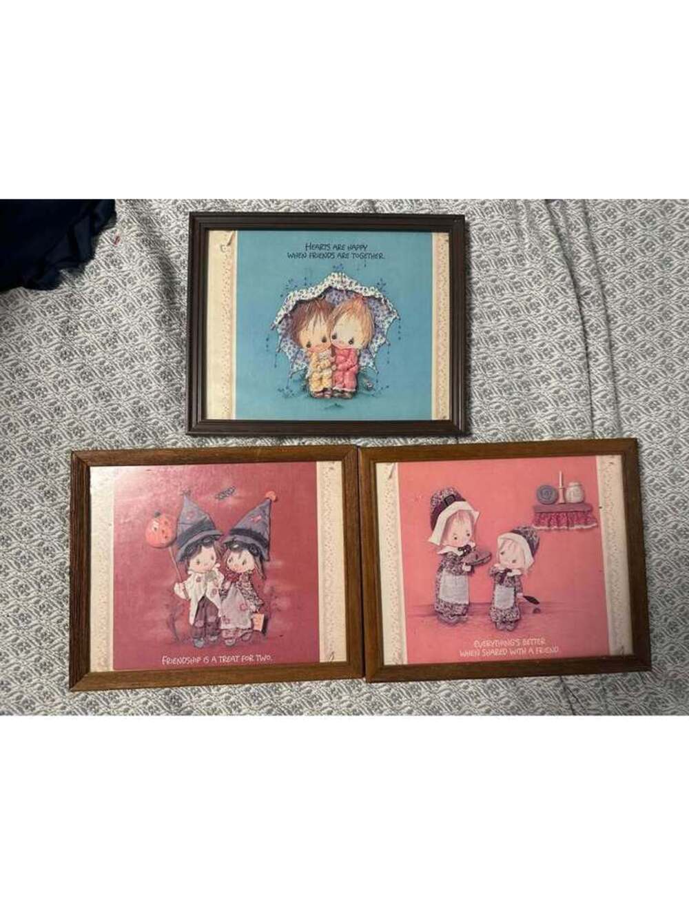 Vintage Framed Friendship Art Prints - Set of 3